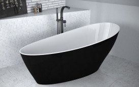 Ванна из искусственного камня Besco Keya 165х70 см с сифоном оружейный металл Mineral DuraBe матовый черный/глянцевый белый #WMMC-165KGR