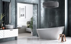 Ванна зі штучного каменю Besco Keya 165х70 см із сифоном хром Mineral DuraBe срібло/глянцевий білий #WMD-165-KS