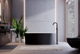 Ванна зі штучного каменю Besco Lova 160х74 см із сифоном клік-клак графіт Mineral DuraBe чорний глянсовий/білий глянсовий #WWM160LBKGR