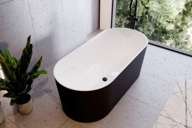 Ванна зі штучного каменю Besco Lova 160х74 см із сифоном клік-клак графіт Mineral DuraBe чорний глянсовий/білий глянсовий #WWM160LBKGR