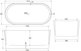 Ванна зі штучного каменю Besco Lova 160х74 см із сифоном клік-клак графіт Mineral DuraBe чорний глянсовий/білий глянсовий #WWM160LBKGR