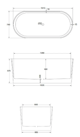 Ванна из искусственного камня Besco Lova 160х74 см с белым сифоном Mineral DuraBe матовый черный/глянцевый белый #WMM-160LBKW