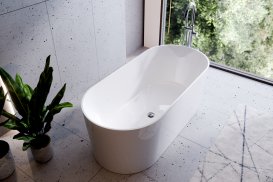 Ванна из искусственного камня Besco Lova 160х74 см с сифоном оружейный металл Mineral DuraBe матовый белый/глянцевый белый #WMM-160LKGR