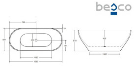 Ванна зі штучного каменю Besco Moya 160х70 см із сифоном клік-клак хром Mineral DuraBe білий матовий #WMMB-160M