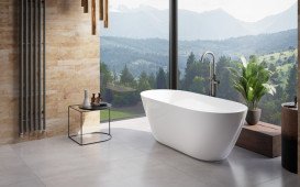 Ванна из искусственного камня Besco Moya 160х70 см с сифоном клик-клак белый Mineral DuraBe белый глянцевый #WMD-160-MKW