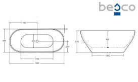 Ванна зі штучного каменю Besco Moya 160х70 см із сифоном клік-клак хром Mineral DuraBe чорний матовий/білий глянсовий #WMMC-160M