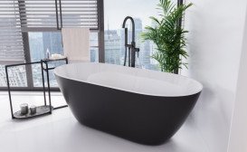 Ванна зі штучного каменю Besco Moya 160х70 см із сифоном клік-клак хром Mineral DuraBe чорний матовий/білий глянсовий #WMMC-160M