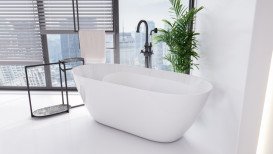 Ванна из искусственного камня Besco Moya 160х70 см с сифоном хром Mineral DuraBe глянцевый белый #WMD-160-M
