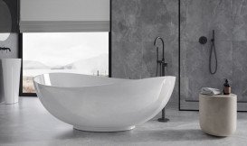 Ванна зі штучного каменю Besco Siya 172х100 см із сифоном клік-клак білий Mineral DuraBe білий глянсовий #WMD-172-SKW