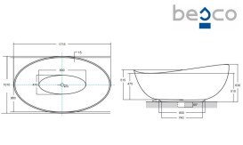 Ванна из искусственного камня Besco Siya 172х100 см с сифоном клик-клак золото Mineral DuraBe черный глянцевый/белый глянцевый #WMD-172-SWG