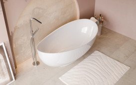 Ванна из искусственного камня Besco Siya 160х92 см с сифоном хром Mineral DuraBe матовый белый/глянцевый белый #WMMB-160SKC