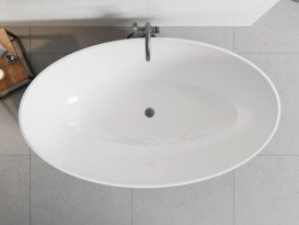 Ванна из искусственного камня Besco Siya 172х100 см с сифоном хром Mineral DuraBe серебро/глянцевый белый #WMD-172-SS