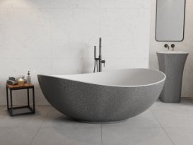 Ванна из искусственного камня Besco Siya 172х100 см с сифоном хром Mineral DuraBe серебро/глянцевый белый #WMD-172-SS