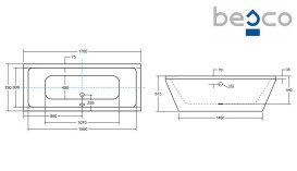 Ванна зі штучного каменю Besco Vera 170х75 см із сифоном клік-клак хром санітарний композит білий #WKV-170-WOS