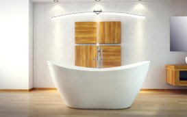 Ванна зі штучного каменю Besco Viya 160х70 см з чорним матовим сифоном Mineral DuraBe матовий білий/глянцевий білий #WMMB-160VKB