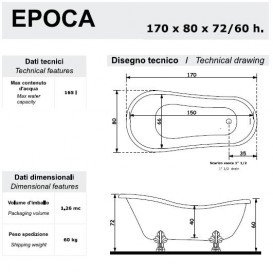 Ванна акрилова Gruppo Treesse Epoca 170х80 см білий фурнітура хром V5071