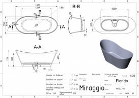 Ванна из искусственного камня Miraggio Florida 180х75 см Miramarble перламутрово-золотой 0001044