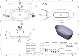 Ванна из искусственного камня Miraggio Estella 167х83 см Miramarble белый/черный матовый 0001748