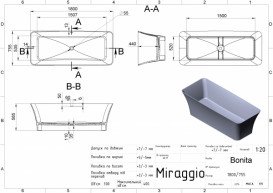 Ванна из искусственного камня Miraggio Bonita 180х75,5 см Mirasoft Technology черный матовый 0001690
