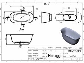 Ванна из искусственного камня Miraggio Santorini 164,5x80,5 см Mirasoft Technology белый 0002409