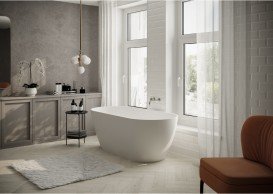 Ванна з штучного каменю Miraggio Greenland 170х80 см овальна білий глянсовий 0000273