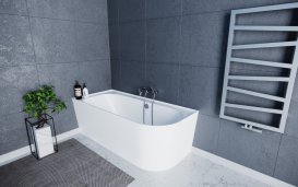 Ванна з штучного каменю PoolSpa Pia 180x80 см асимметрична L ліва з ніжками та сифоном білий PWKCL10PPSC0000