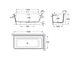 Ванна из искусственного камня Roca Ona 160x70 см угловая правая Stonex белый/черный A2486380K0