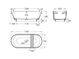 Ванна из искусственного камня Roca Tura 170х75 см с LED-подсветкой и деревянной полкой Stonex® белый A248672000