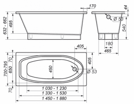 Ванна з штучного каменю Rock Design Селена Плюс 160x80 (основа Класика) 1SP160080