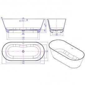 Ванна каменная отдельностоящая овальная Istone Ollie 170х75 см белый матовый WD65160