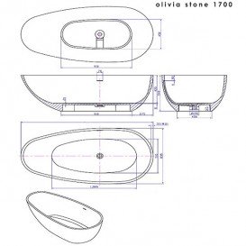 Ванна каменная отдельностоящая овальная Istone Olivia 170х83 см бежевый тераццо WD6585 beige