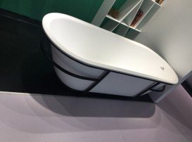 Ванна кам'яна окремостояча овальна на чорній металевій рамі Istone Lesley 177х72 см білий матовий WD65150