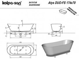 Ванна Kolpa San Atys DUO-FS зі штучного каменю Kerrock 174x70 білий 622760