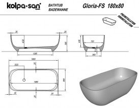 Ванна Kolpa San Gloria-FS из искусственного камня Kerrock 180x80 белый 622640
