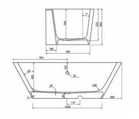 Ванна мраморная отдельностоящая Буль-Буль Edward 180.4х79.6х59 белая 11180001 + встроенный перелив