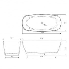 Ванна мармурова окремостояча Буль-Буль Albert 175х77х64 біла 10175001 + вбудований перелив