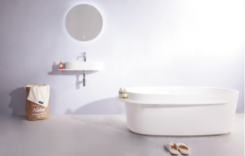 Ванна окремо стоїть кам'яна з поличкою Volle Solid surface 163х75 білий 12-40-054