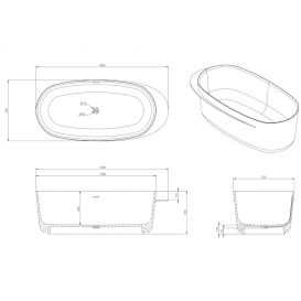 Ванна окремо стоїть кам'яна з поличкою Volle Solid surface 163х75 білий 12-40-054
