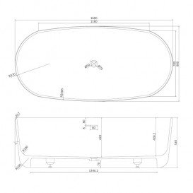 Ванна окремо стояча кам'яна Volle Solid surface 168х80 білий 12-40-036