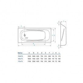 Ванна стальная Koller Pool Deline 150х75 см с ручками и ножками белый B55US200E+APMROS100+FRESH