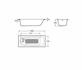 Ванна сталева Roca Contesa 160x70 см товщина 3,5 мм 170 л білий A237360000
