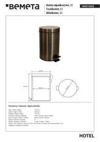 Ведро для мусора Bemeta Hotel 3 л нержавеющая сталь бронза 104315023