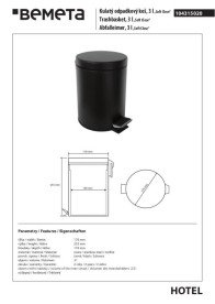 Ведро для мусора Bemeta Hotel 3 л нержавеющая сталь черный мат 104315020