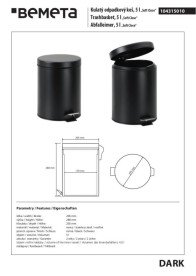 Ведро для мусора Bemeta Hotel 5 л нержавеющая сталь черный мат 104315010