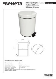 Ведро для мусора Bemeta Hotel 5 л нержавеющая сталь белый 104315014