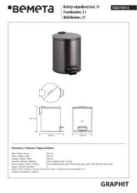 Відро для сміття Bemeta Hotel 5 л нержавіюча сталь графіт матовий 156315013