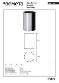 Ведро для мусора Bemeta Hotel 9 л нержавеющая сталь хром 115115031