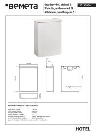 Ведро для мусора Bemeta Hotel настенное 5 л нержавеющая сталь белый 105115054