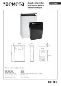 Ведро для мусора Bemeta Hotel настенное 6 л нержавеющая сталь белый 101915054