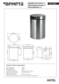 Ведро для мусора Bemeta Hotel настенное 3 л нержавеющая сталь хром матовый 125115055